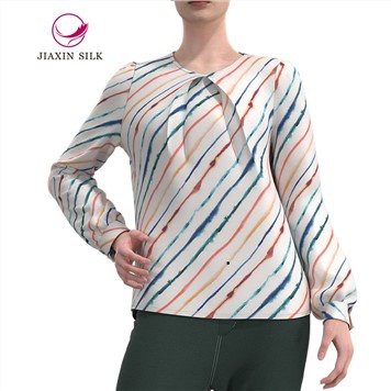 Blaus Asas Sutera Dengan Cetakan Belang Berwarna